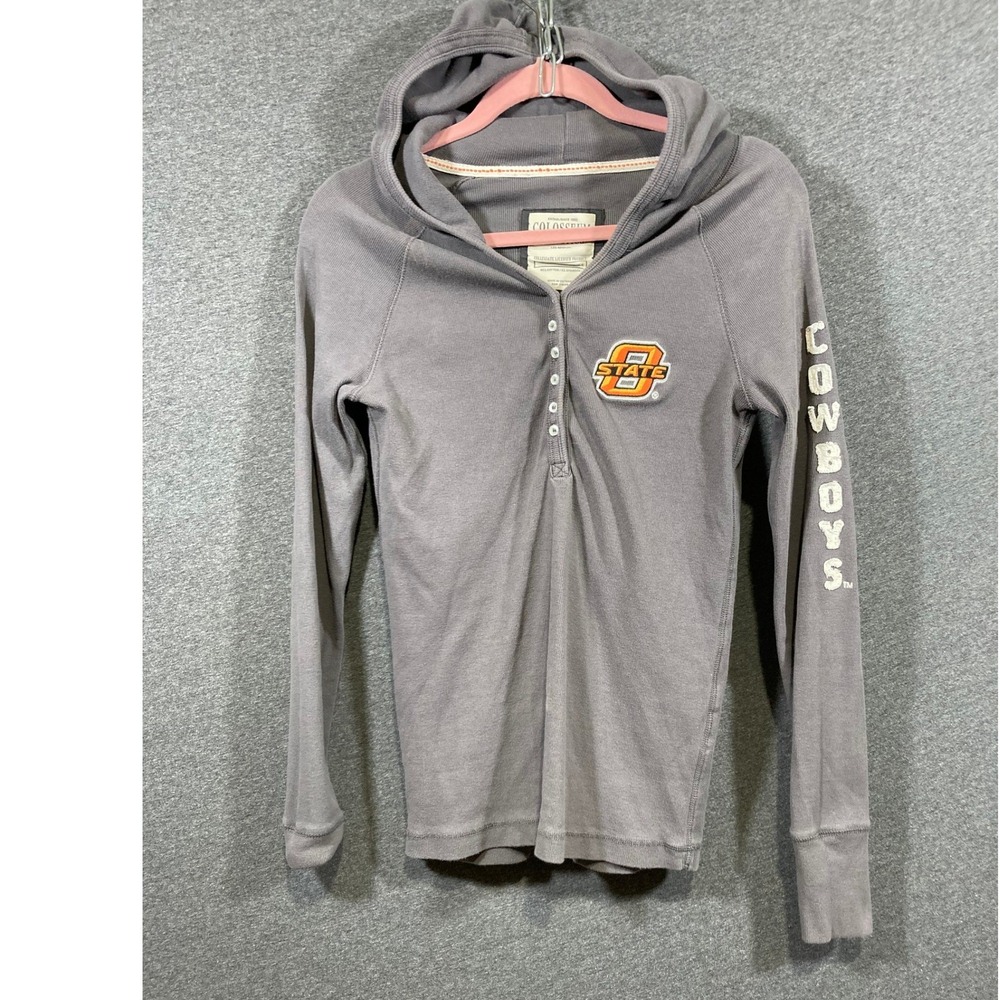 Colosseum Athletics Oklahoma State OSU Cowboys Gray Ribbed Hoodie Women Small